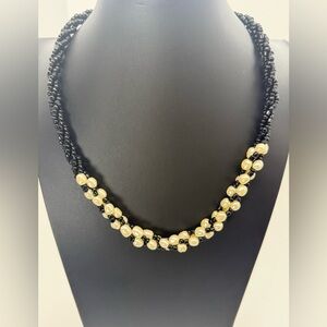 Faux Pearl Black White Glass Bead Necklace Classic Monochrome Gift Collar Style